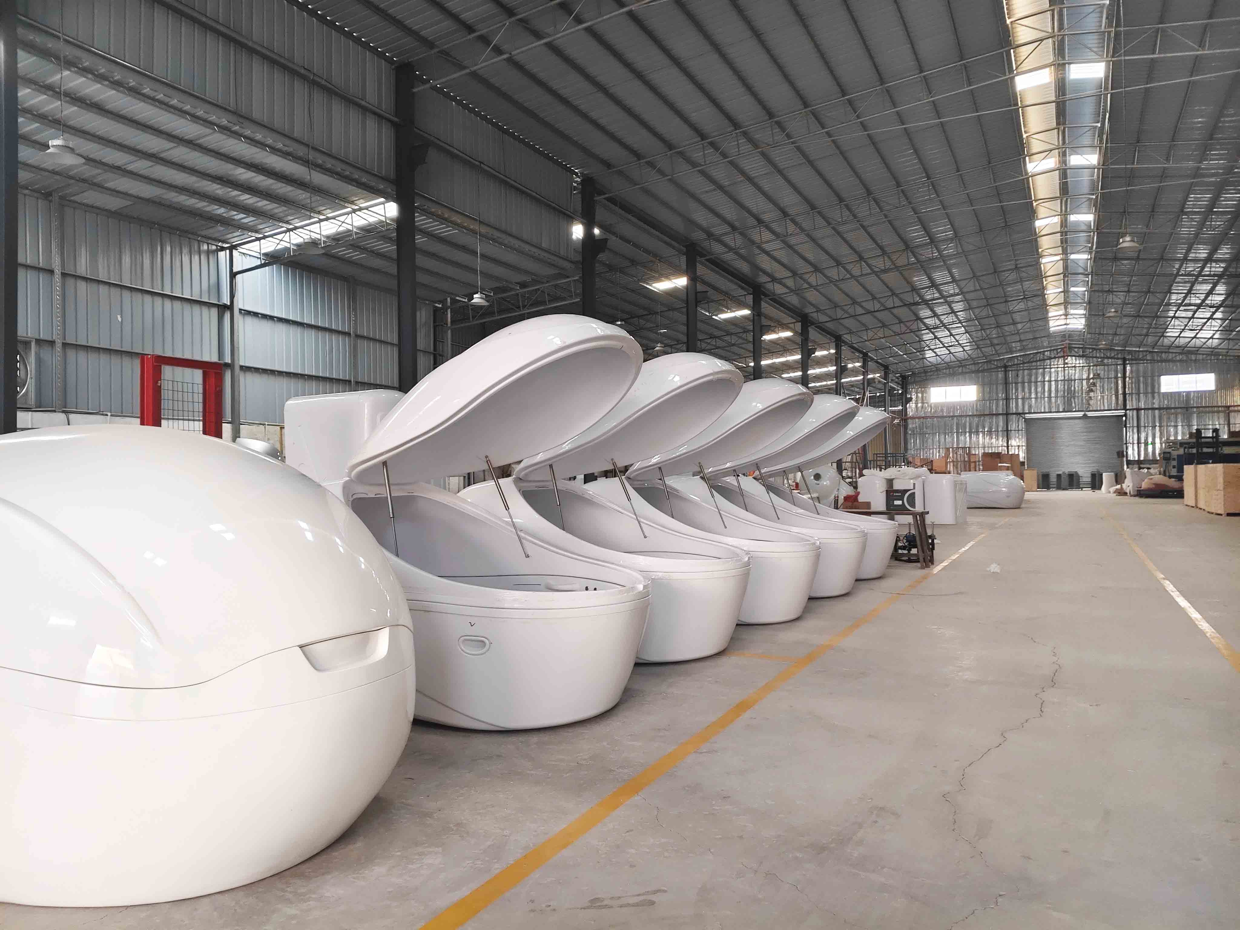 Factory interior with sensory deprivation tanks